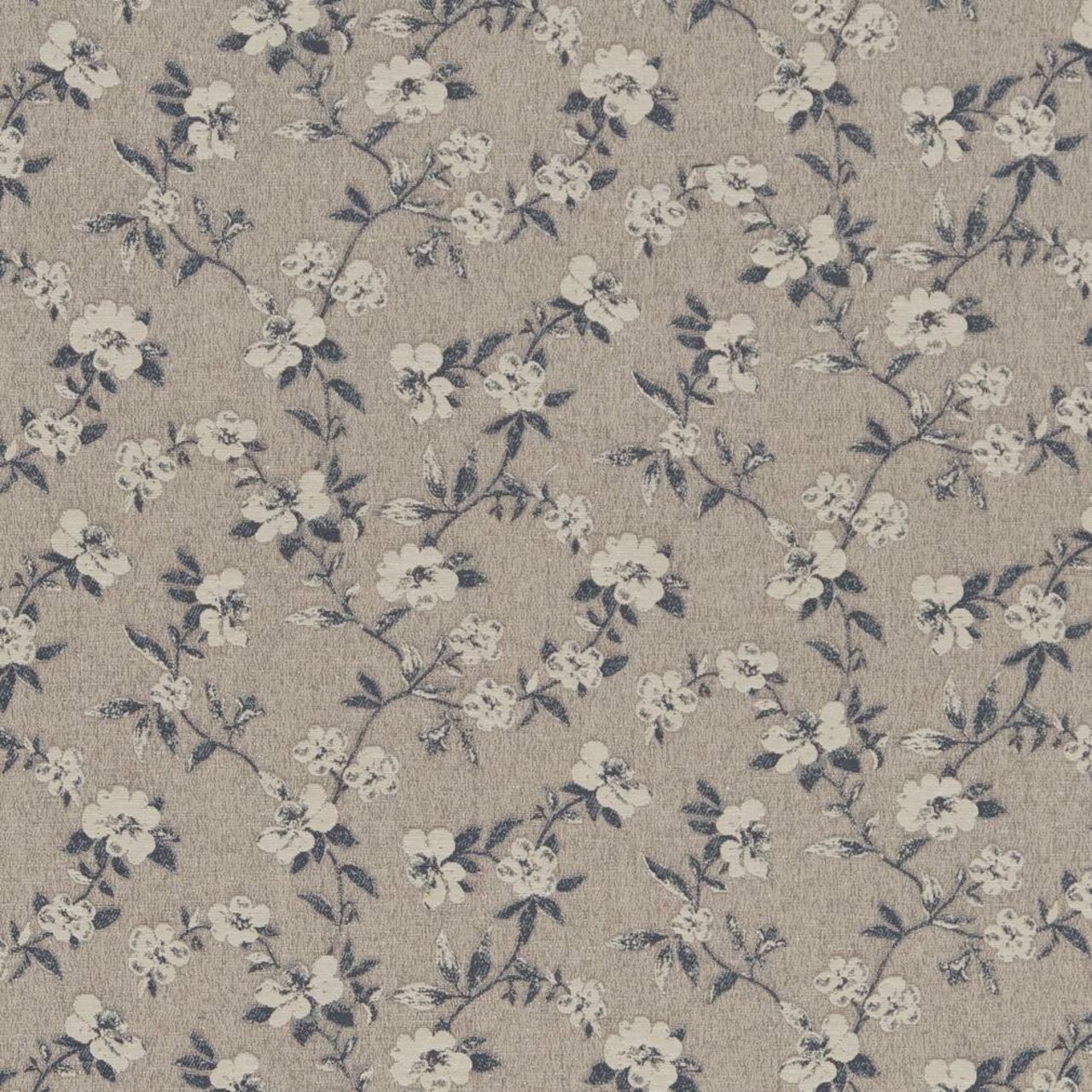 Cobalt Floral - Blue,Grey & Silver Floral Upholstery Fabric 54 Inches"